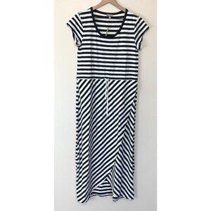 Talbots Maxi Dress Women Medium Black White Stripe Short Sleeve Cotton Modal NWT